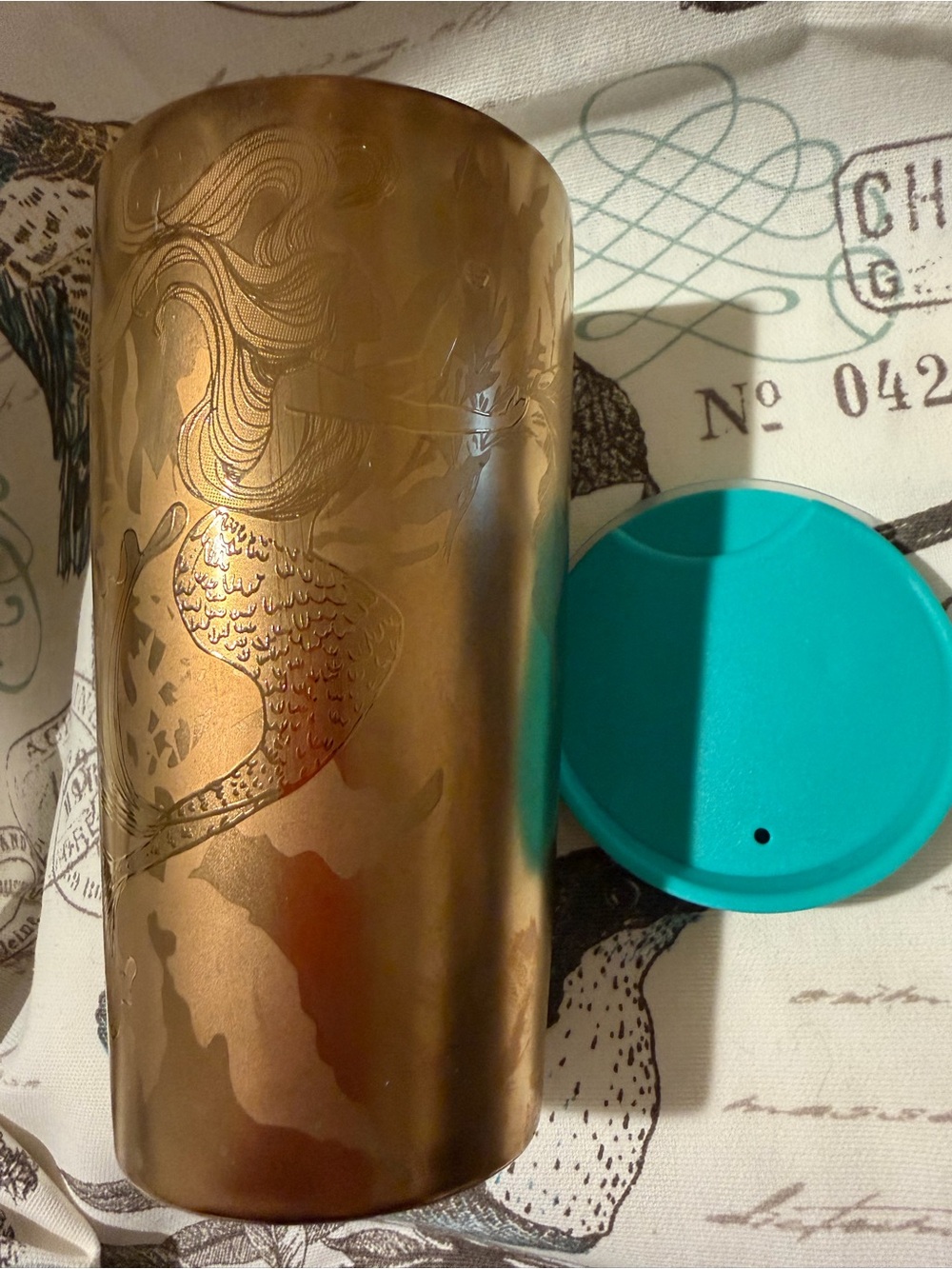 Starbucks Gold Metallic Travel Mug with Teal Lid